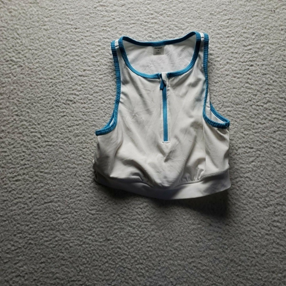 Old Navy Sports Bra Womens M White Zip Front Racerback Lined Stretch Athletic